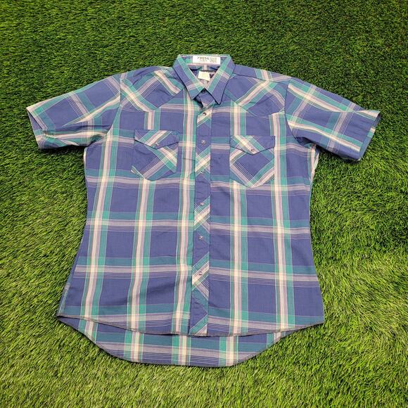 Vintage 90s Wrangler Western Button Shirt Large 22x30 Plaid - Picture 1 of 13